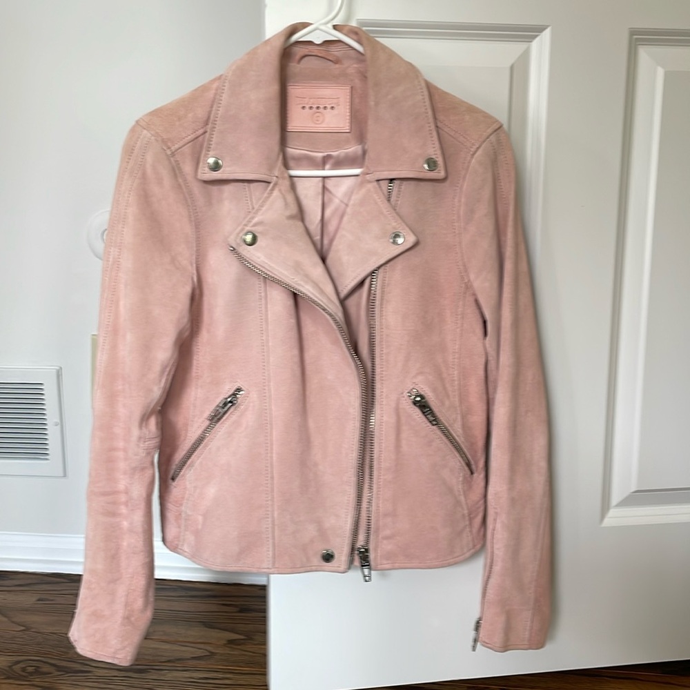 Blush suede moto jacket